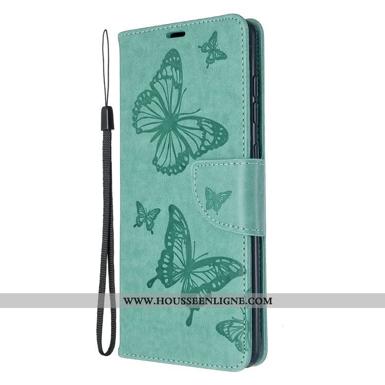 Étui Samsung Galaxy A71 Cuir Silicone Coque Téléphone Portable Papillon Tout Compris Protection Vert