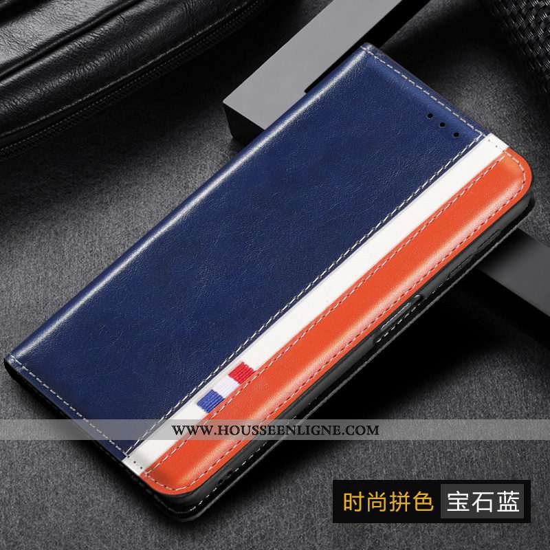 Étui Samsung Galaxy A71 Cuir Véritable Protection Bleu Marin Tout Compris Coque Étoile Clamshell Ble