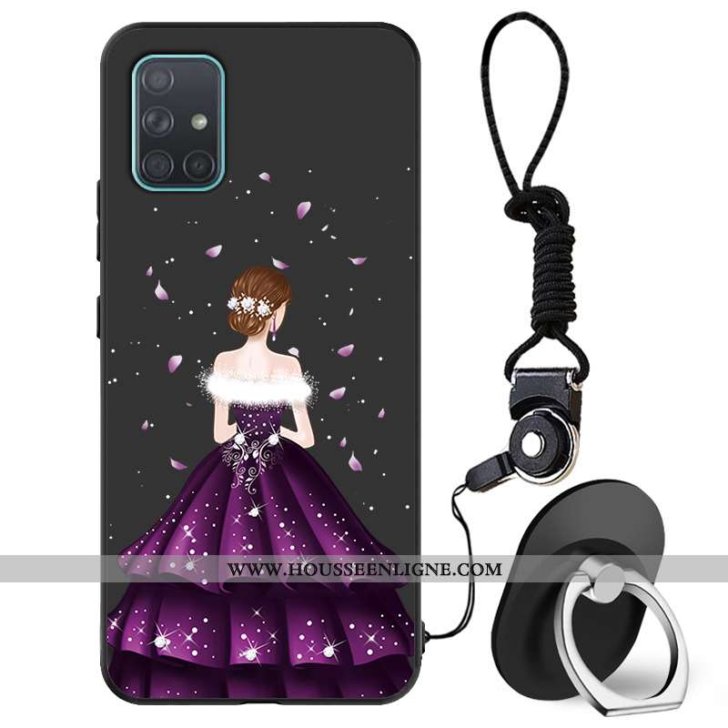 Étui Samsung Galaxy A71 Délavé En Daim Charmant Téléphone Portable Mode Incassable Fluide Doux Noir