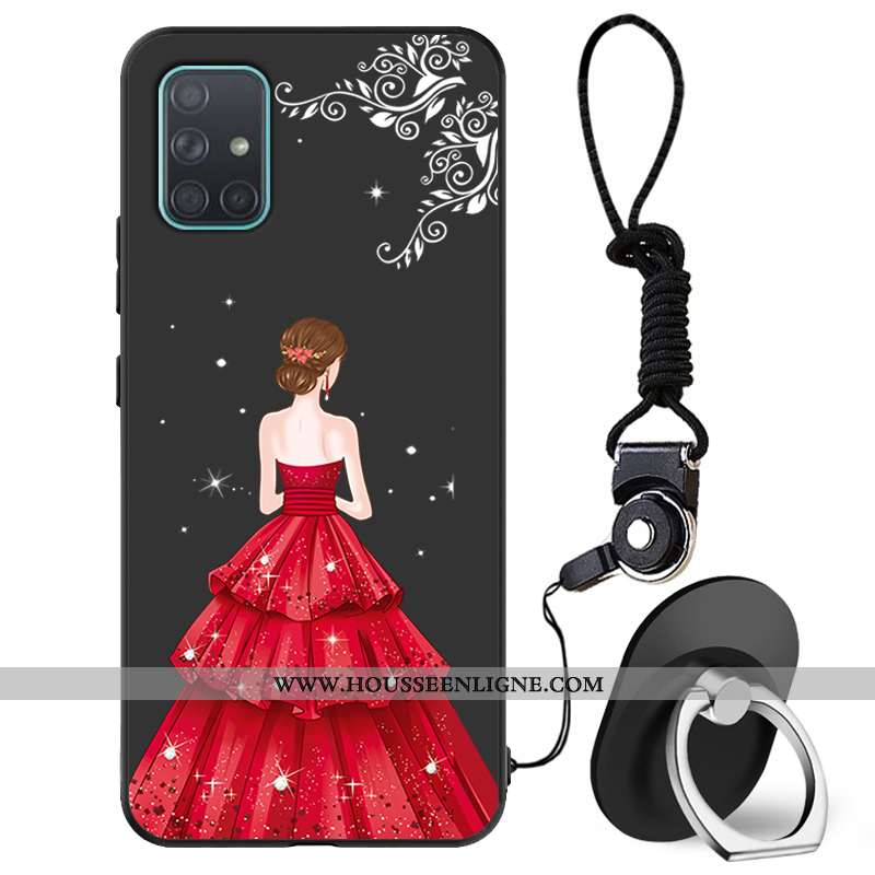 Étui Samsung Galaxy A71 Délavé En Daim Charmant Téléphone Portable Mode Incassable Fluide Doux Noir