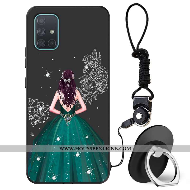 Étui Samsung Galaxy A71 Délavé En Daim Charmant Téléphone Portable Mode Incassable Fluide Doux Noir