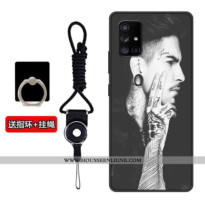 Étui Samsung Galaxy A71 Délavé En Daim Personnalité Étoile Incassable Fluide Doux Silicone Noir