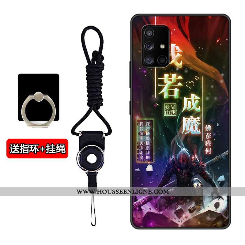 Étui Samsung Galaxy A71 Délavé En Daim Personnalité Étoile Incassable Fluide Doux Silicone Noir