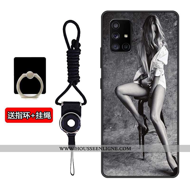 Étui Samsung Galaxy A71 Délavé En Daim Personnalité Étoile Incassable Fluide Doux Silicone Noir