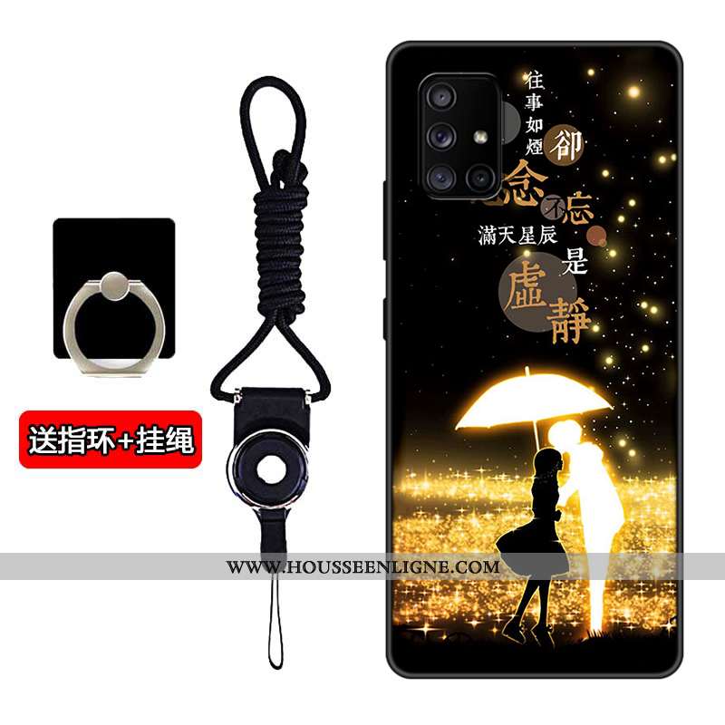 Étui Samsung Galaxy A71 Délavé En Daim Personnalité Étoile Incassable Fluide Doux Silicone Noir