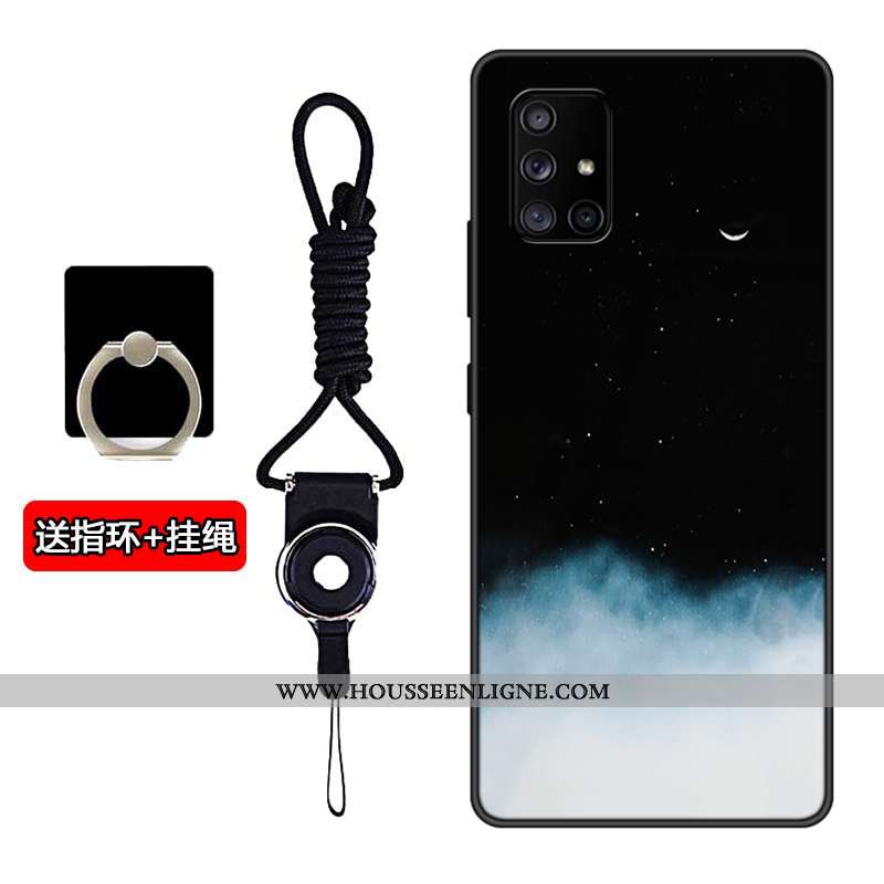 Étui Samsung Galaxy A71 Délavé En Daim Personnalité Étoile Incassable Fluide Doux Silicone Noir
