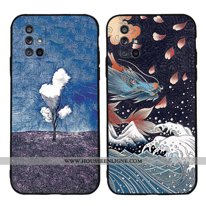 Étui Samsung Galaxy A71 Fluide Doux Silicone Bleu Tout Compris Protection Délavé En Daim Personnalit