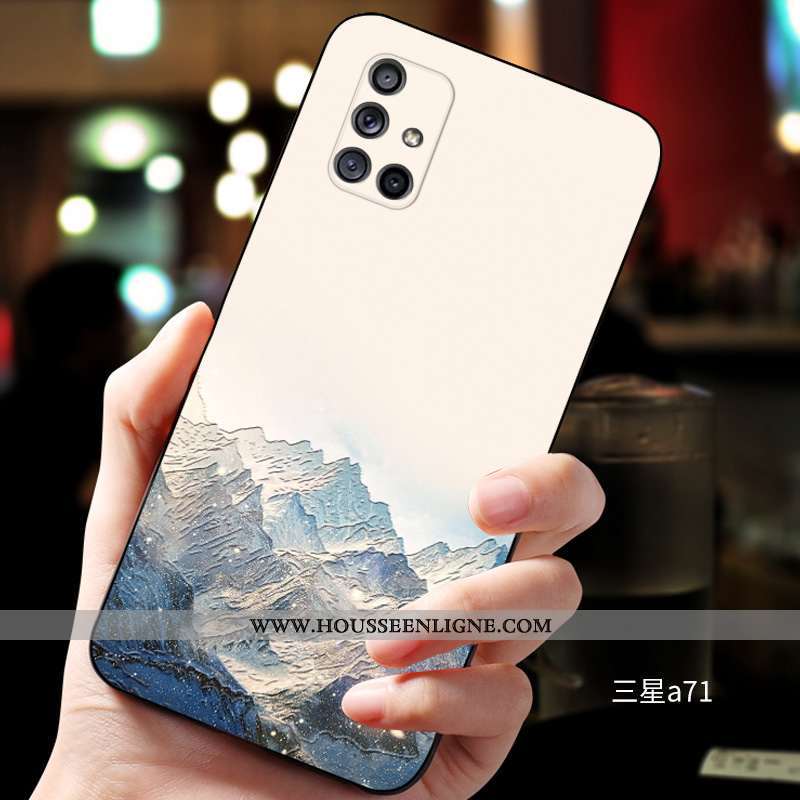 Étui Samsung Galaxy A71 Fluide Doux Silicone Bleu Tout Compris Protection Délavé En Daim Personnalit