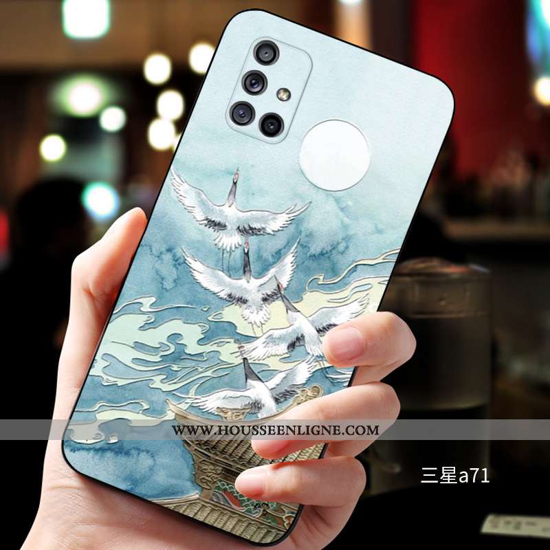 Étui Samsung Galaxy A71 Fluide Doux Silicone Bleu Tout Compris Protection Délavé En Daim Personnalit