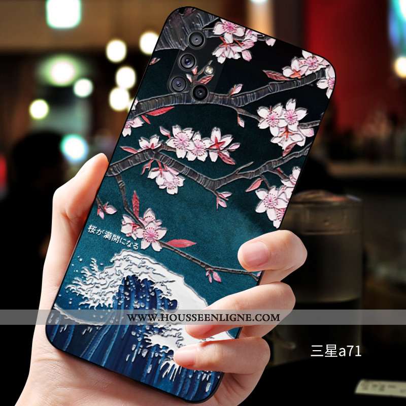 Étui Samsung Galaxy A71 Fluide Doux Silicone Bleu Tout Compris Protection Délavé En Daim Personnalit