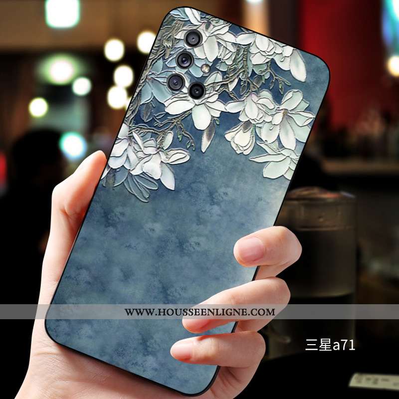 Étui Samsung Galaxy A71 Fluide Doux Silicone Bleu Tout Compris Protection Délavé En Daim Personnalit