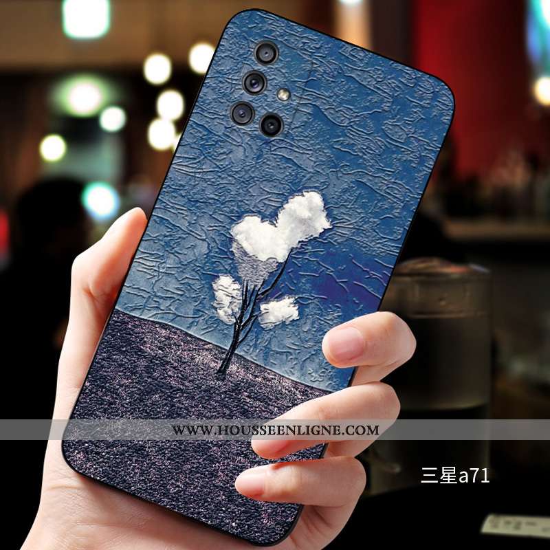 Étui Samsung Galaxy A71 Fluide Doux Silicone Bleu Tout Compris Protection Délavé En Daim Personnalit