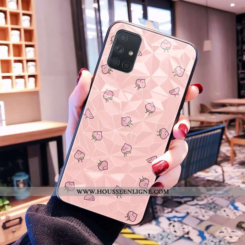 Étui Samsung Galaxy A71 Modèle Fleurie Frais Petit Étoile Rose Losange Téléphone Portable