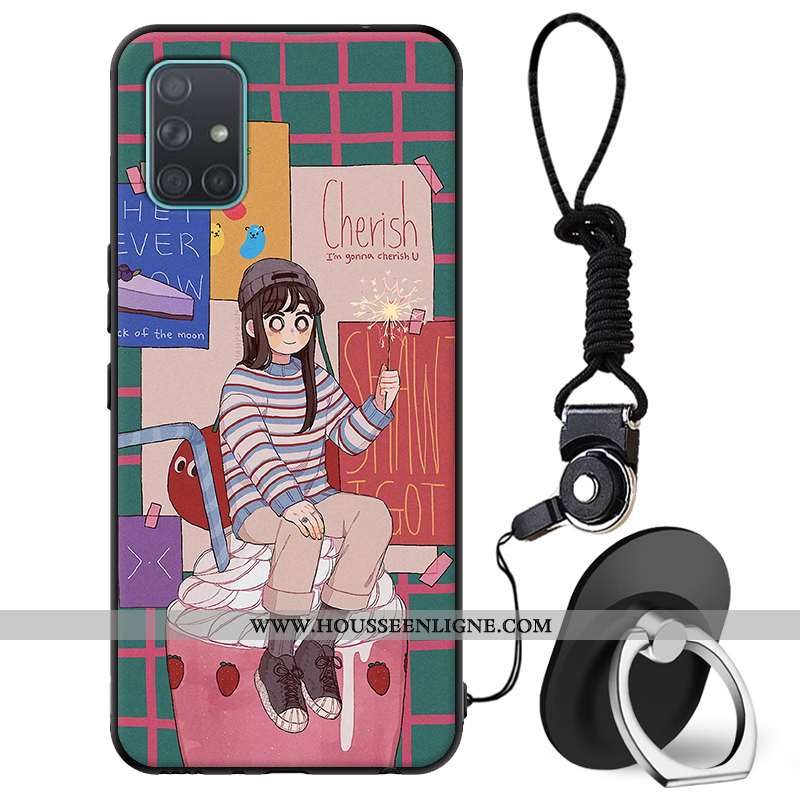 Étui Samsung Galaxy A71 Tendance Fluide Doux Étoile Coque Protection Téléphone Portable Verte