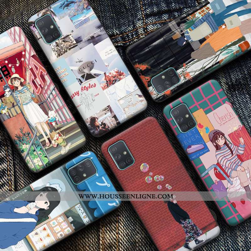 Étui Samsung Galaxy A71 Tendance Fluide Doux Étoile Coque Protection Téléphone Portable Verte