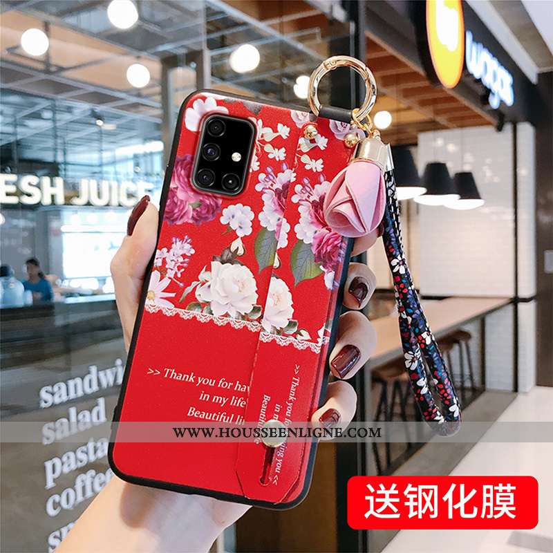 Étui Samsung Galaxy A71 Tendance Légère Support Tout Compris Rouge Téléphone Portable Fleur