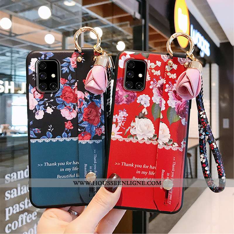 Étui Samsung Galaxy A71 Tendance Légère Support Tout Compris Rouge Téléphone Portable Fleur