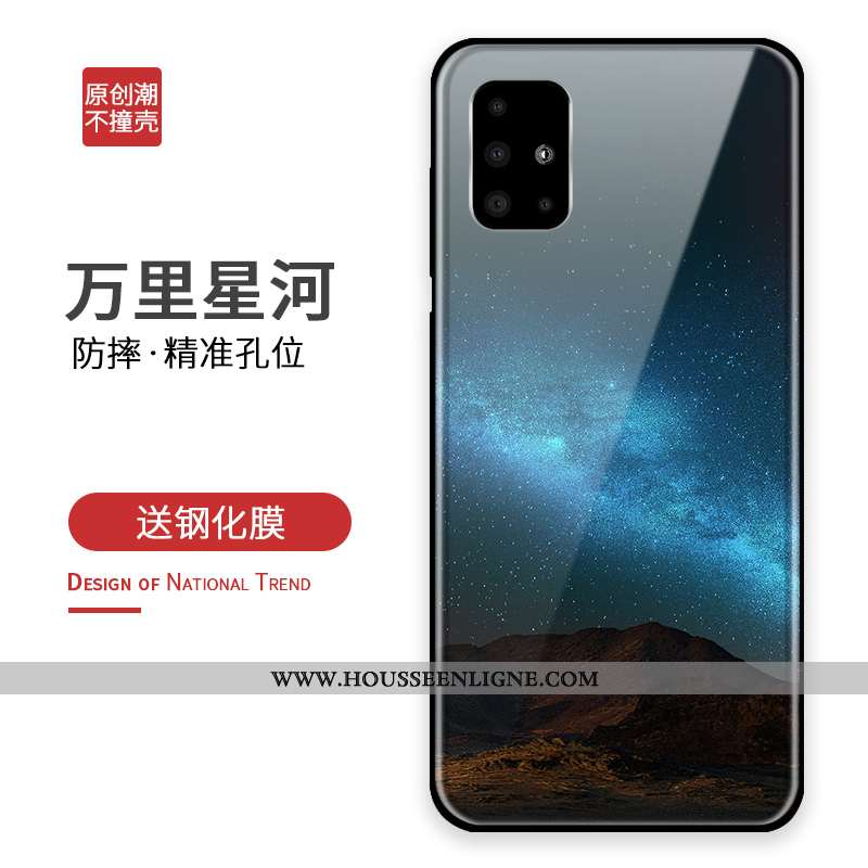 Étui Samsung Galaxy A71 Verre Personnalité Téléphone Portable Incassable Créatif Coque Bleu