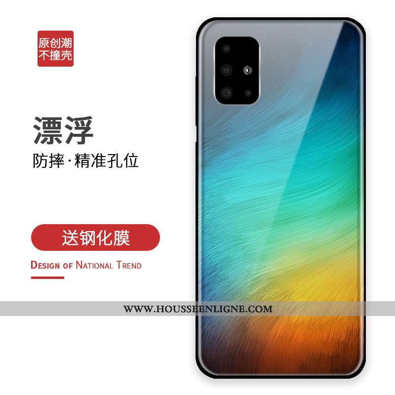 Étui Samsung Galaxy A71 Verre Personnalité Téléphone Portable Incassable Créatif Coque Bleu