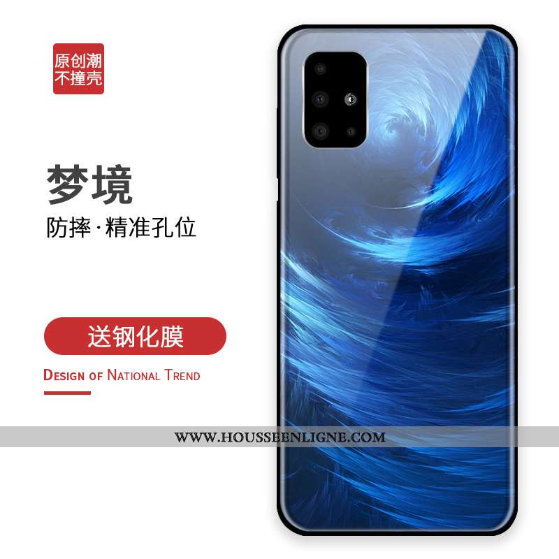 Étui Samsung Galaxy A71 Verre Personnalité Téléphone Portable Incassable Créatif Coque Bleu