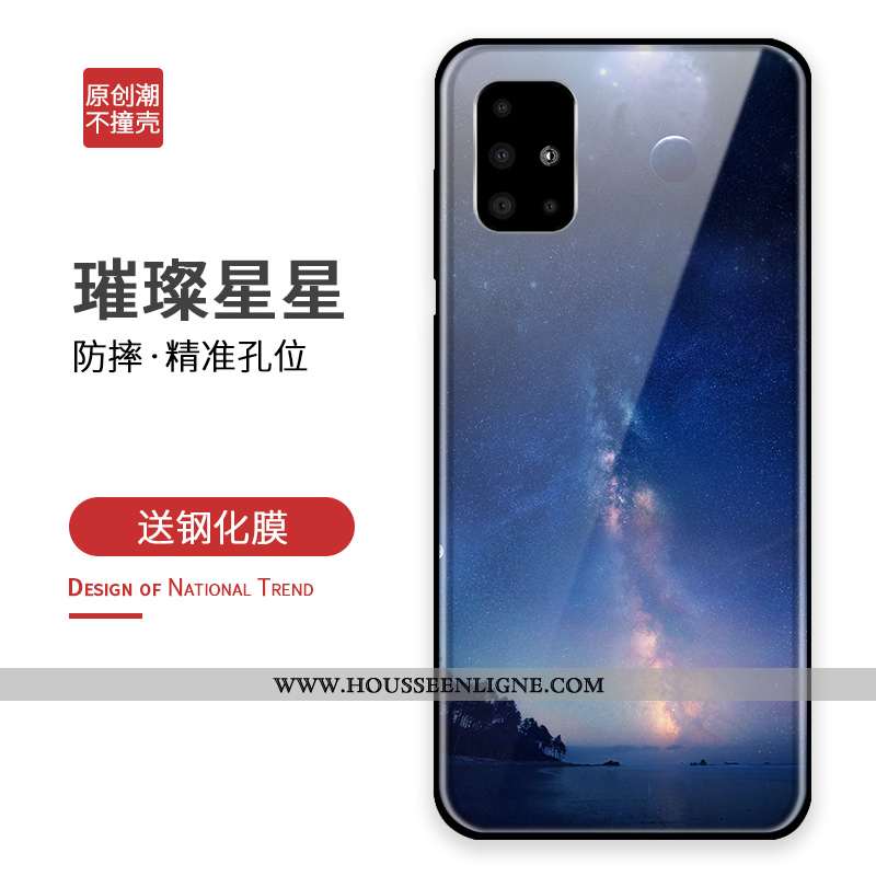 Étui Samsung Galaxy A71 Verre Personnalité Téléphone Portable Incassable Créatif Coque Bleu