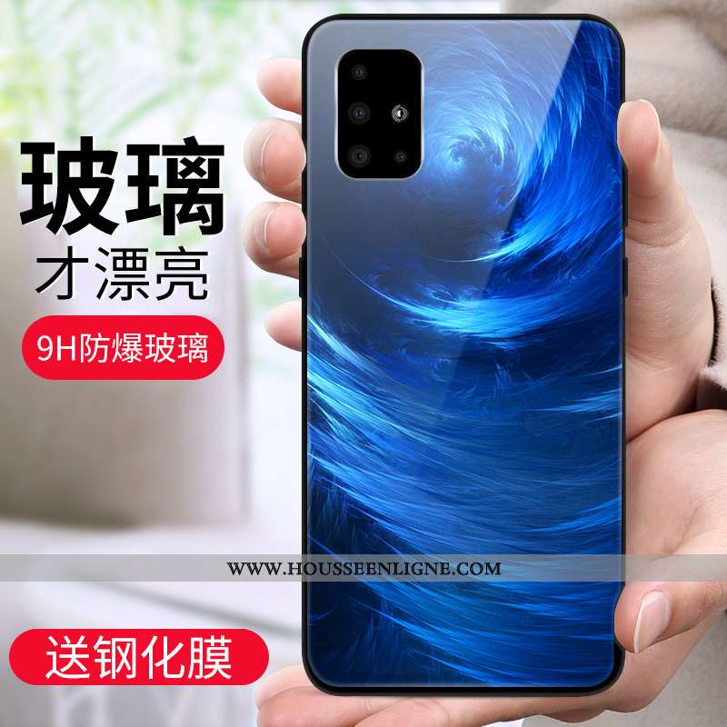 Étui Samsung Galaxy A71 Verre Personnalité Téléphone Portable Incassable Créatif Coque Bleu