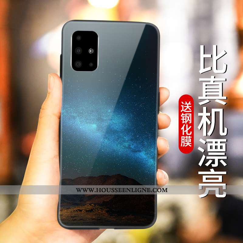 Étui Samsung Galaxy A71 Verre Personnalité Téléphone Portable Incassable Créatif Coque Bleu