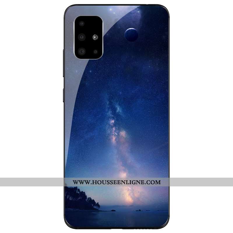Étui Samsung Galaxy A71 Verre Personnalité Téléphone Portable Incassable Créatif Coque Bleu