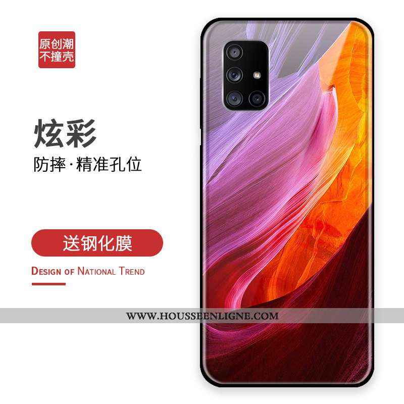 Étui Samsung Galaxy A71 Verre Personnalité Téléphone Portable Incassable Créatif Coque Bleu