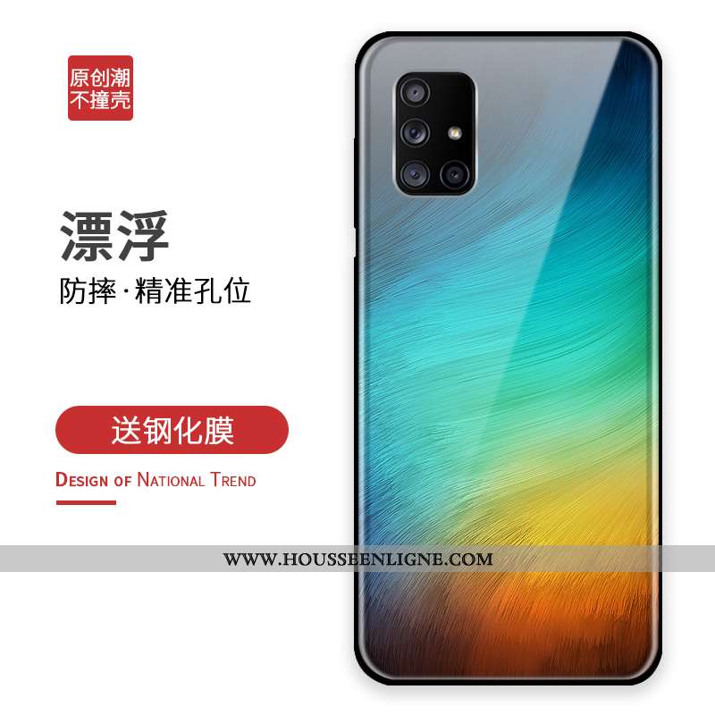 Étui Samsung Galaxy A71 Verre Personnalité Téléphone Portable Incassable Créatif Coque Bleu