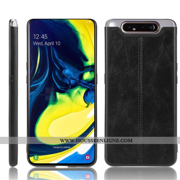 Étui Samsung Galaxy A80 Cuir Protection Difficile Coque Téléphone Portable Étoile Noir