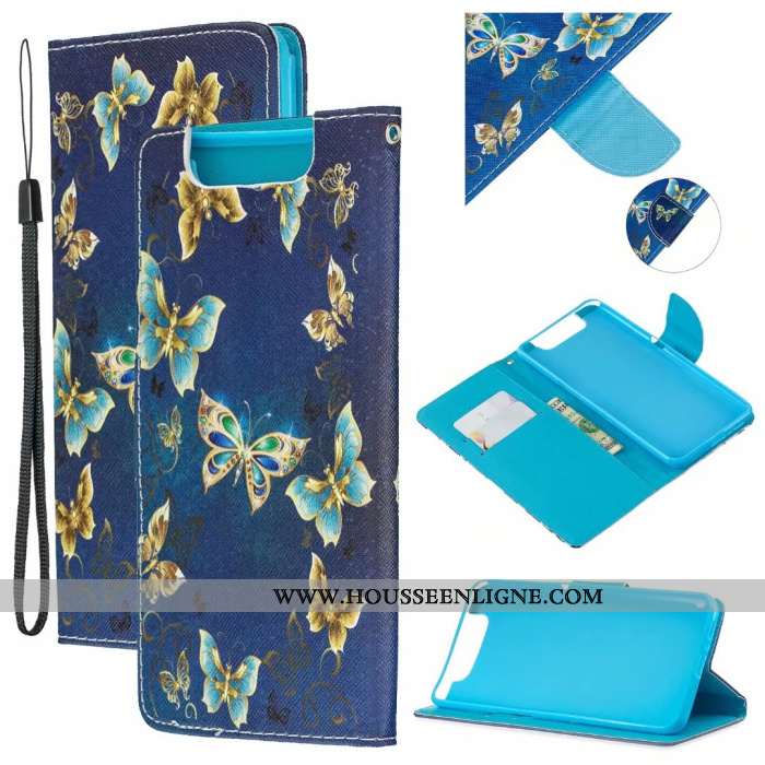 Étui Samsung Galaxy A80 Dessin Animé Cuir Housse Coque Tout Compris Protection Bleu