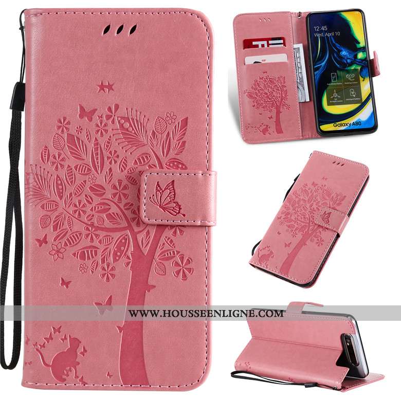 Étui Samsung Galaxy A80 Fluide Doux Protection Clamshell Coque Téléphone Portable Cuir Bleu
