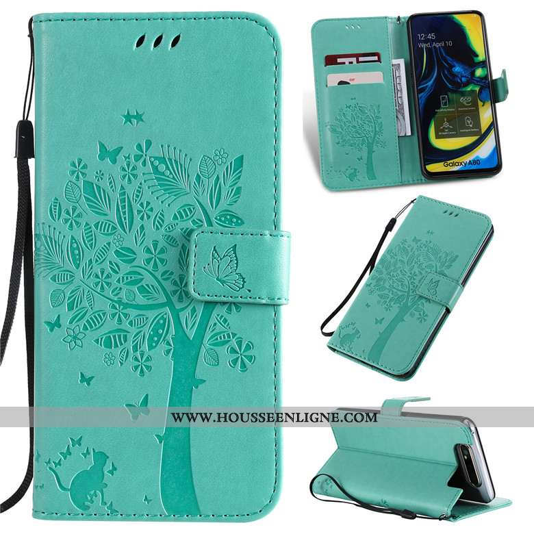 Étui Samsung Galaxy A80 Fluide Doux Protection Clamshell Coque Téléphone Portable Cuir Bleu