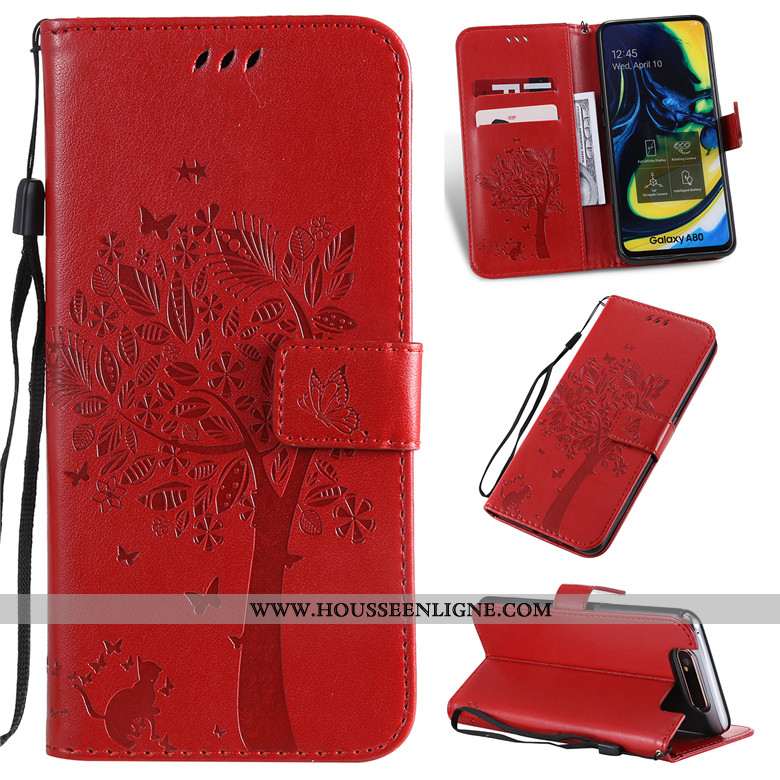 Étui Samsung Galaxy A80 Fluide Doux Protection Clamshell Coque Téléphone Portable Cuir Bleu
