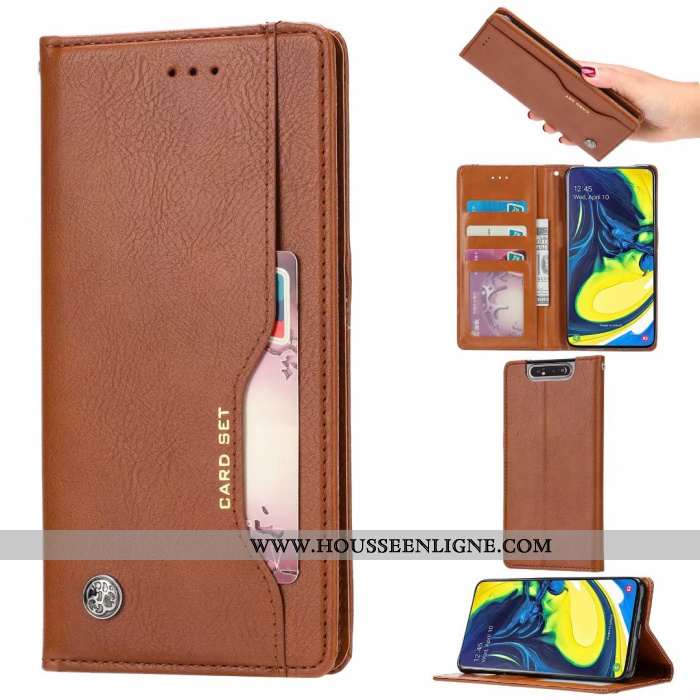 Étui Samsung Galaxy A80 Portefeuille Cuir Étoile Coque Protection Téléphone Portable Carte Rouge