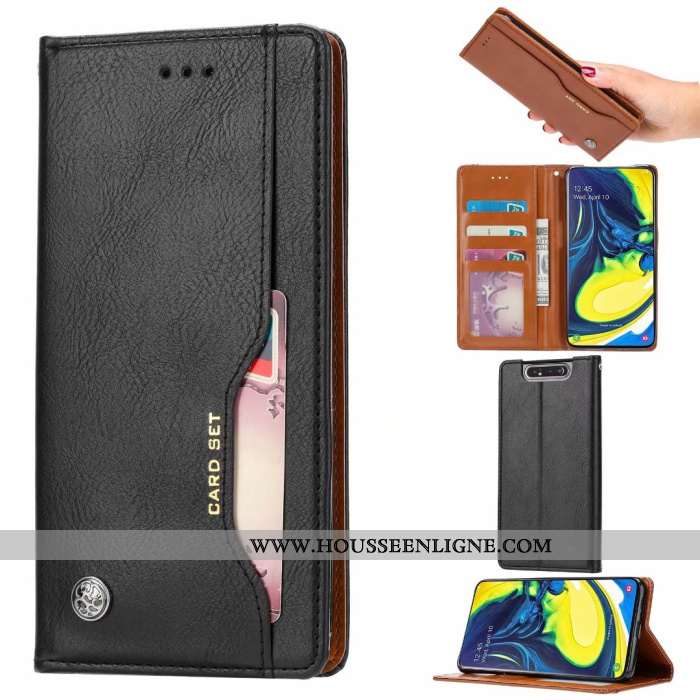 Étui Samsung Galaxy A80 Portefeuille Cuir Étoile Coque Protection Téléphone Portable Carte Rouge