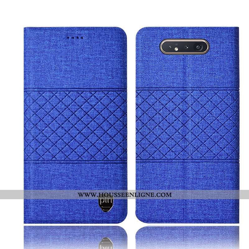 Étui Samsung Galaxy A80 Protection Cuir Coque Tout Compris Lin Étoile Bleu