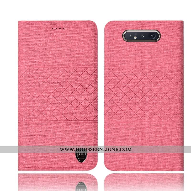 Étui Samsung Galaxy A80 Protection Cuir Coque Tout Compris Lin Étoile Bleu
