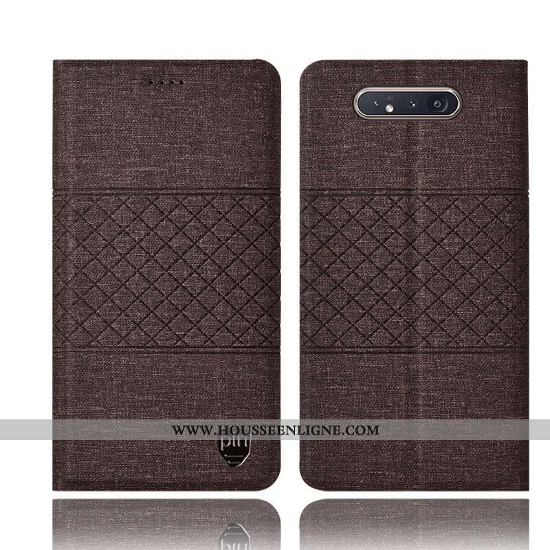 Étui Samsung Galaxy A80 Protection Cuir Coque Tout Compris Lin Étoile Bleu