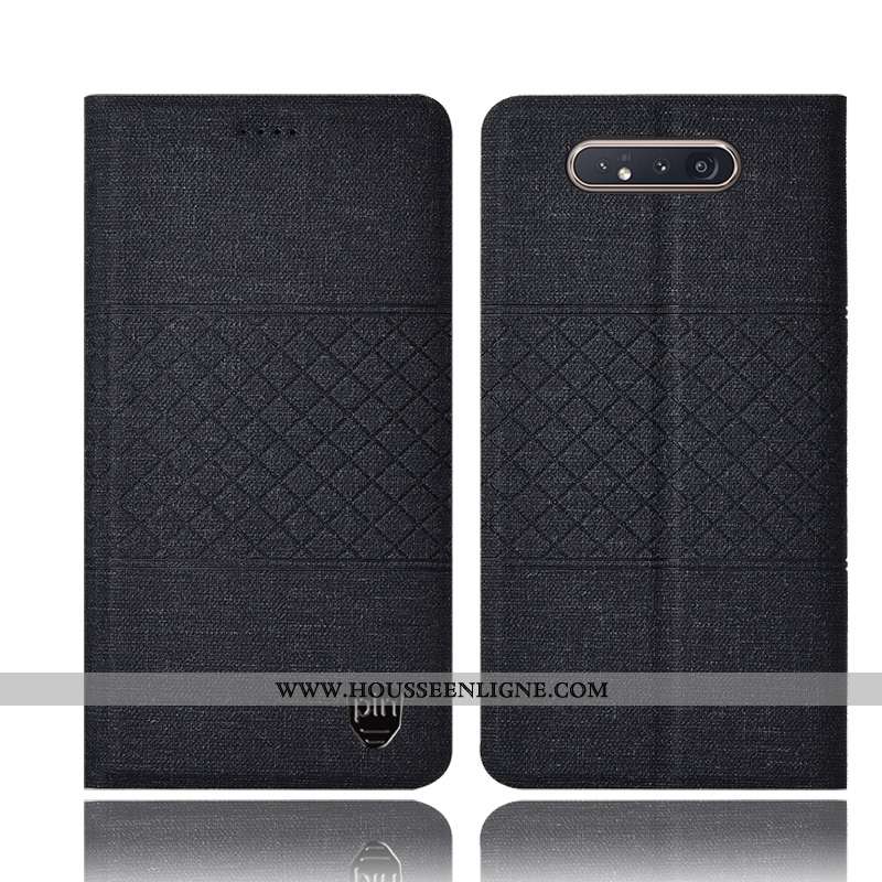 Étui Samsung Galaxy A80 Protection Cuir Coque Tout Compris Lin Étoile Bleu