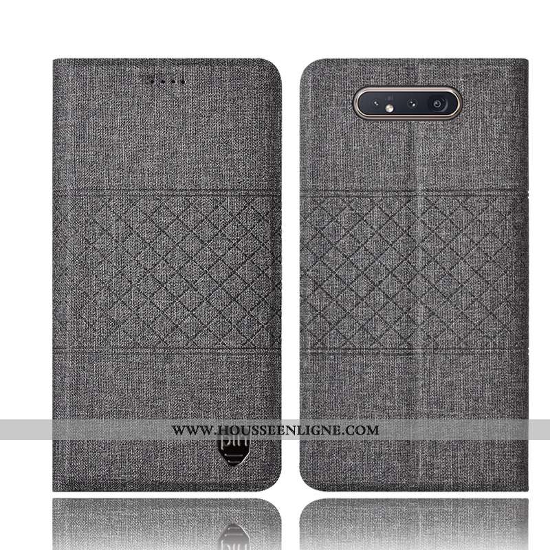 Étui Samsung Galaxy A80 Protection Cuir Coque Tout Compris Lin Étoile Bleu