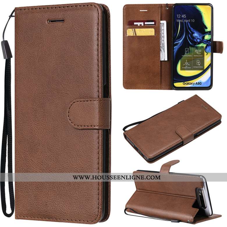 Étui Samsung Galaxy A80 Protection Cuir Couleur Unie Téléphone Portable Coque Étoile Marron
