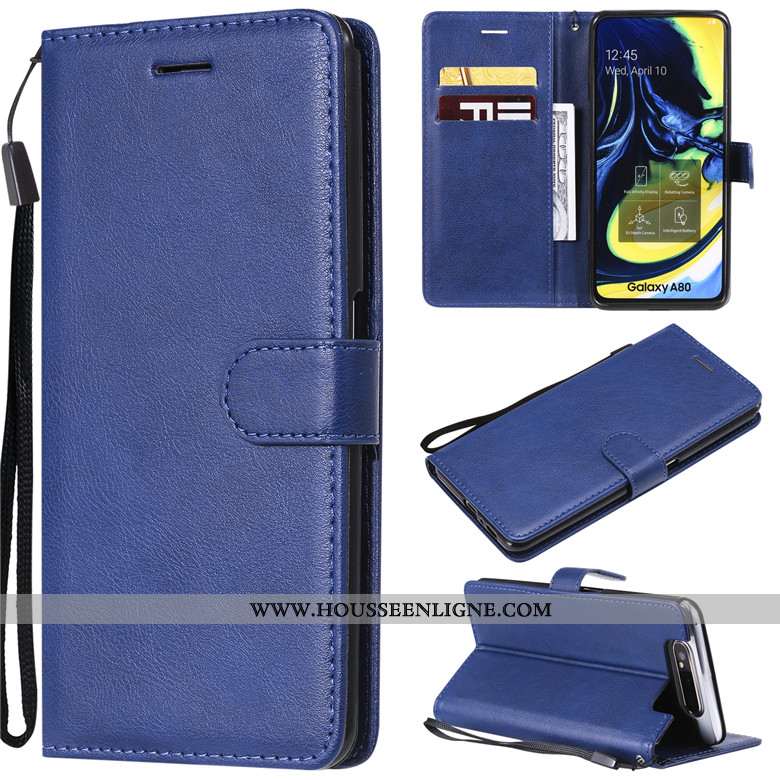 Étui Samsung Galaxy A80 Protection Cuir Couleur Unie Téléphone Portable Coque Étoile Marron