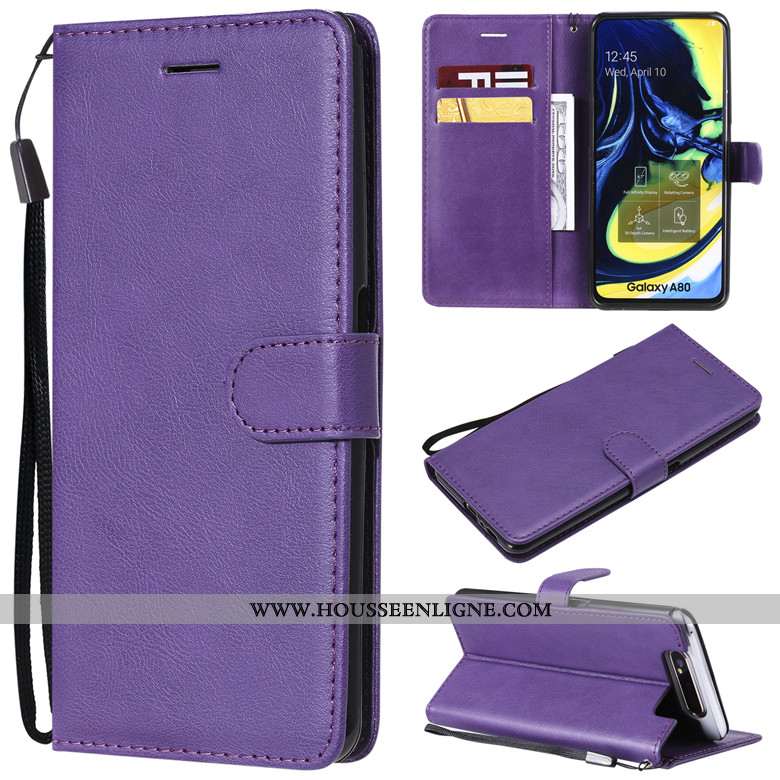 Étui Samsung Galaxy A80 Protection Cuir Couleur Unie Téléphone Portable Coque Étoile Marron