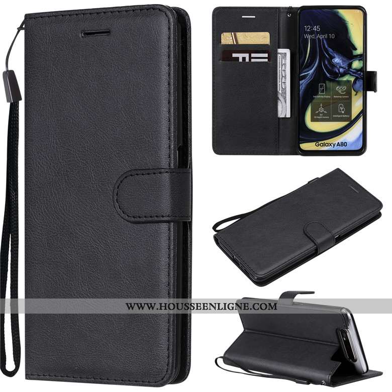 Étui Samsung Galaxy A80 Protection Cuir Couleur Unie Téléphone Portable Coque Étoile Marron