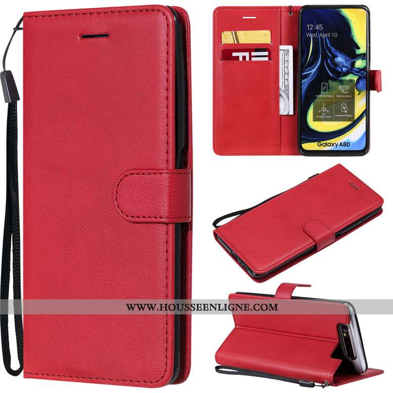 Étui Samsung Galaxy A80 Protection Cuir Couleur Unie Téléphone Portable Coque Étoile Marron