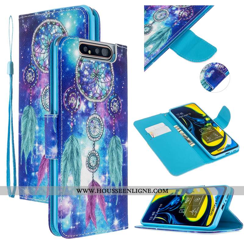 Étui Samsung Galaxy A80 Protection Cuir Téléphone Portable Housse Rose Coque Étoile