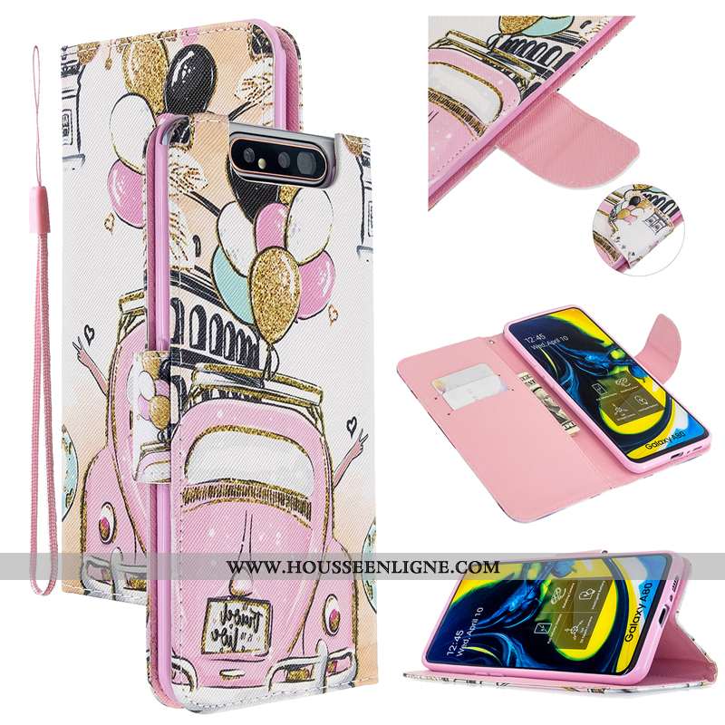 Étui Samsung Galaxy A80 Protection Cuir Téléphone Portable Housse Rose Coque Étoile