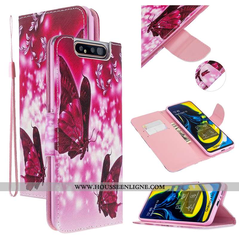 Étui Samsung Galaxy A80 Protection Cuir Téléphone Portable Housse Rose Coque Étoile